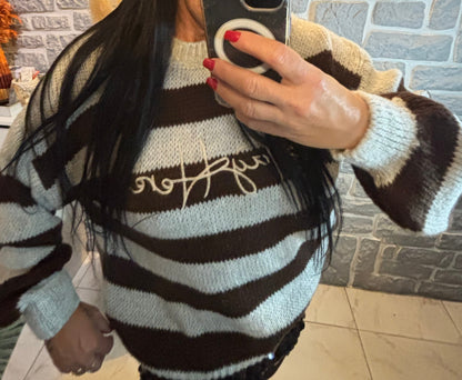 Pull rayures, imprimé